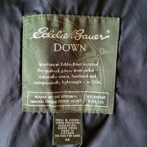 eddie bauer vintage womens medium black puffer goose down full zip vest flawed - Picture 10 of 10